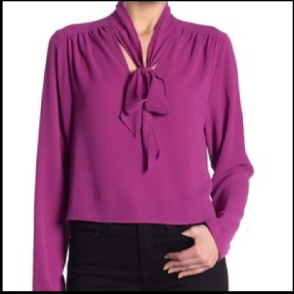 💜FREE PRESS💜CROPPED CRÊPE BLOUSE W/ NECK TIE💜